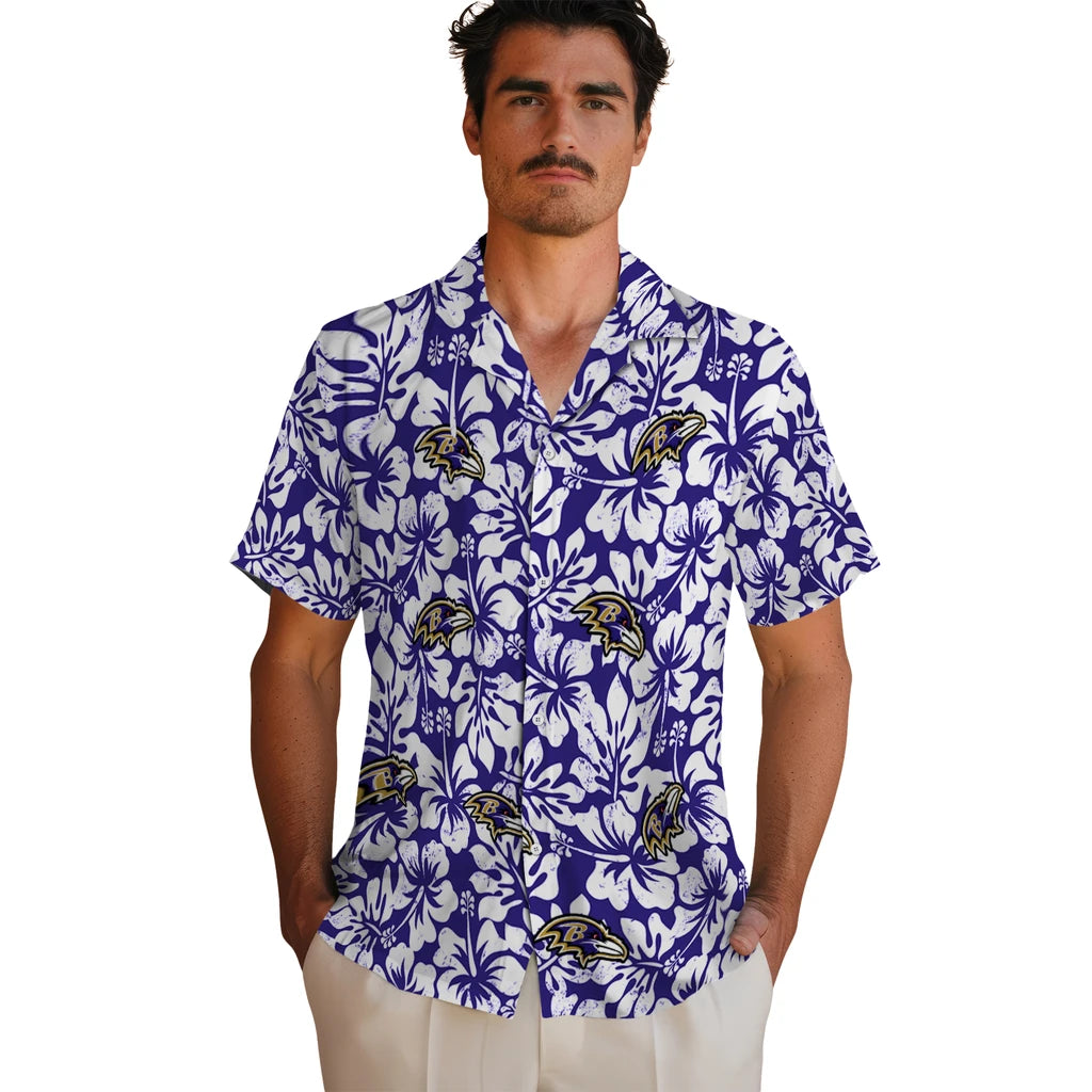 Baltimore Ravens Hawaiian Shirt - Hibiscus Motif | Hula Hawaiian Shirts