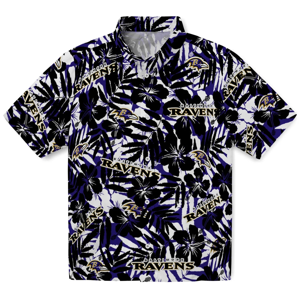 Baltimore Ravens Hawaiian Shirt - Hibiscus Overlay | Hula Hawaiian Shirts