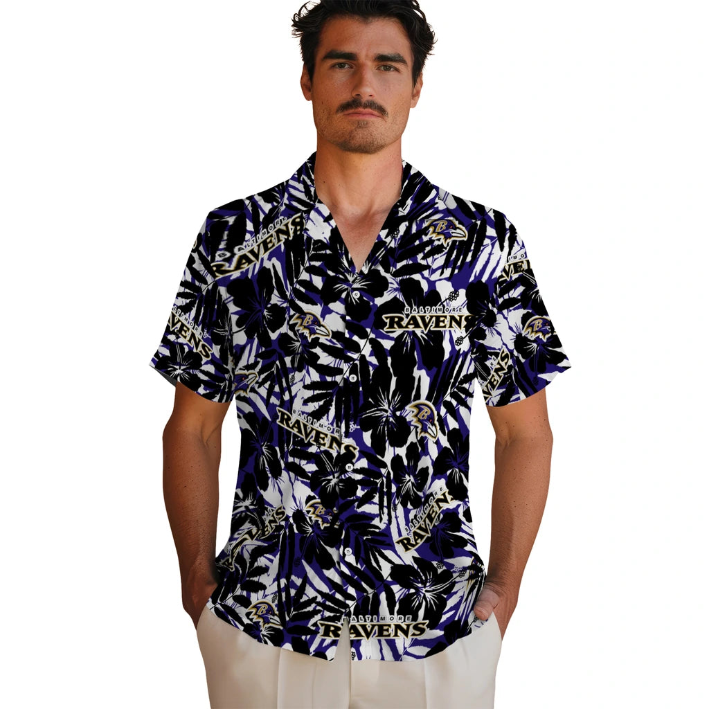 Baltimore Ravens Hawaiian Shirt - Hibiscus Overlay | Hula Hawaiian Shirts