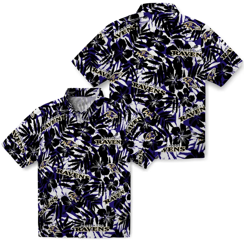 Baltimore Ravens Hawaiian Shirt - Hibiscus Overlay | Hula Hawaiian Shirts