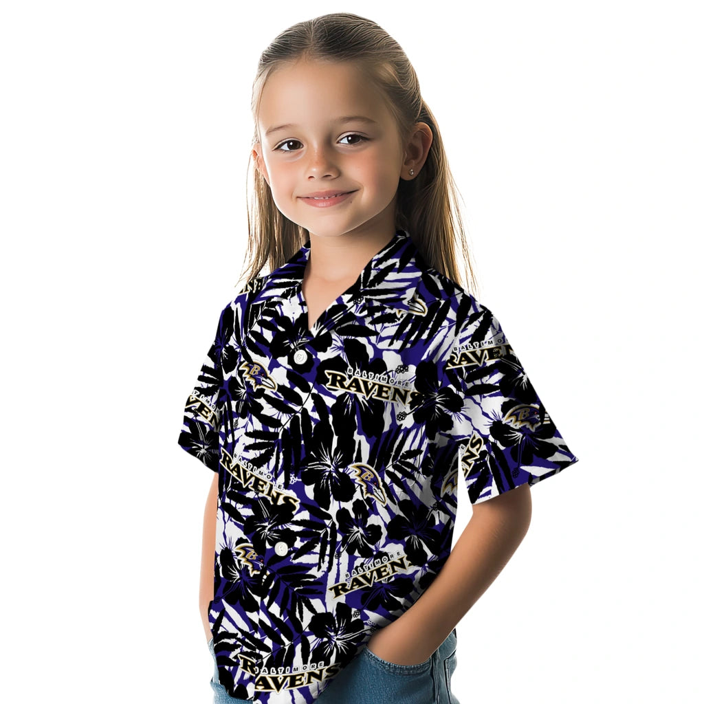 Baltimore Ravens Hawaiian Shirt - Hibiscus Overlay | Hula Hawaiian Shirts