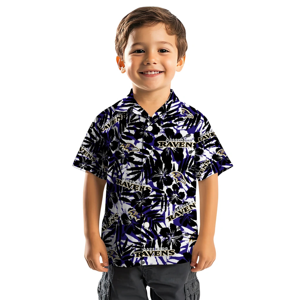 Baltimore Ravens Hawaiian Shirt - Hibiscus Overlay | Hula Hawaiian Shirts
