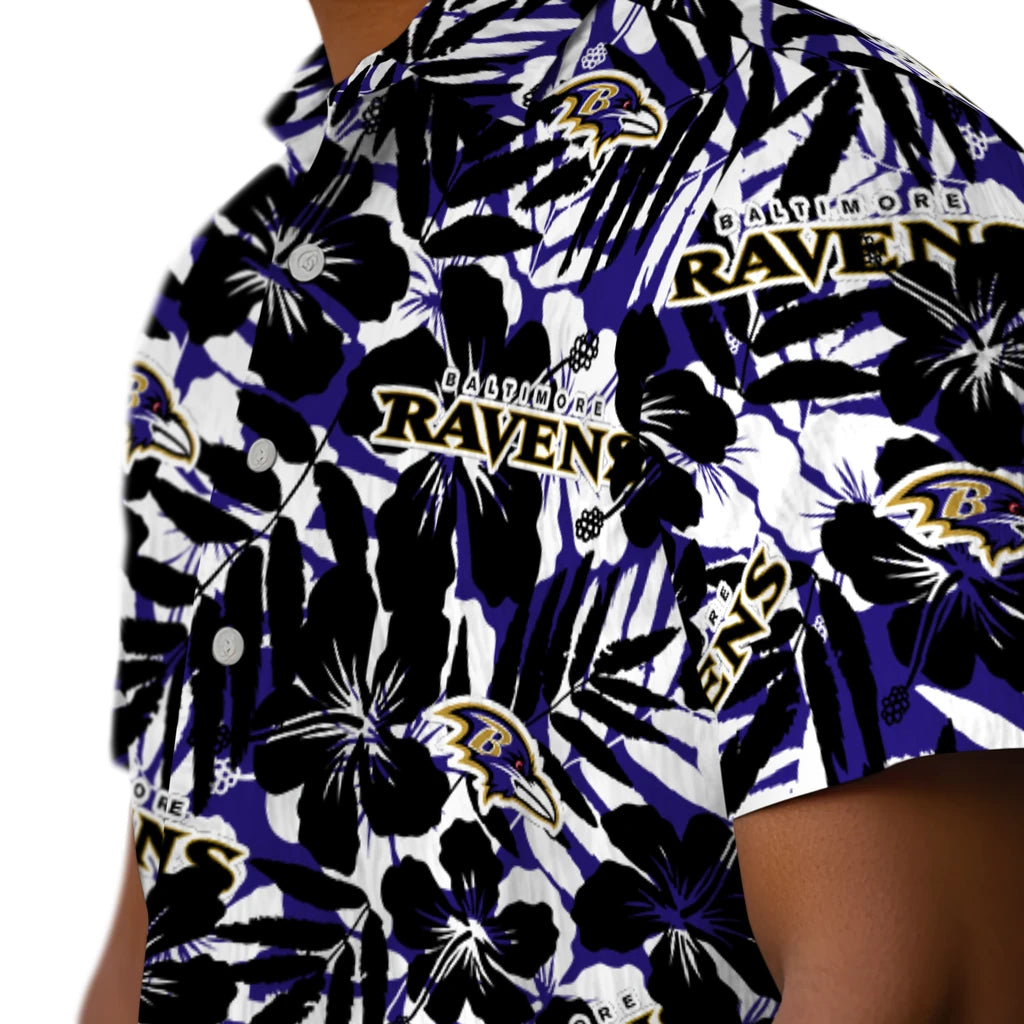 Baltimore Ravens Hawaiian Shirt - Hibiscus Overlay | Hula Hawaiian Shirts