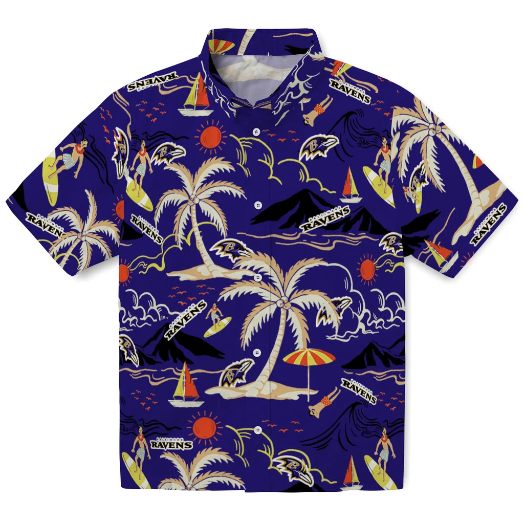 Baltimore Ravens Hawaiian Shirt - Palm Tree Island | Hula Hawaiian Shirts