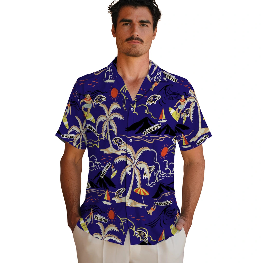 Baltimore Ravens Hawaiian Shirt - Palm Tree Island | Hula Hawaiian Shirts