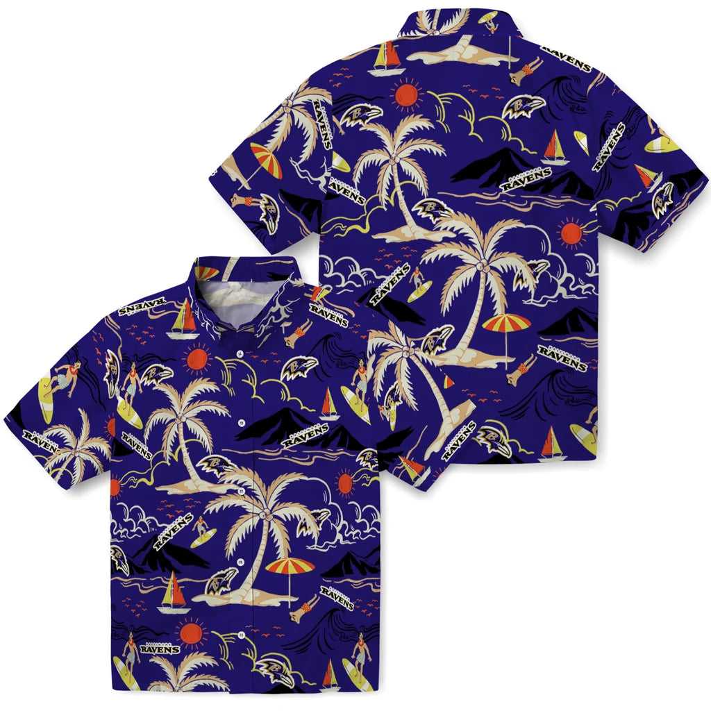 Baltimore Ravens Hawaiian Shirt - Palm Tree Island | Hula Hawaiian Shirts