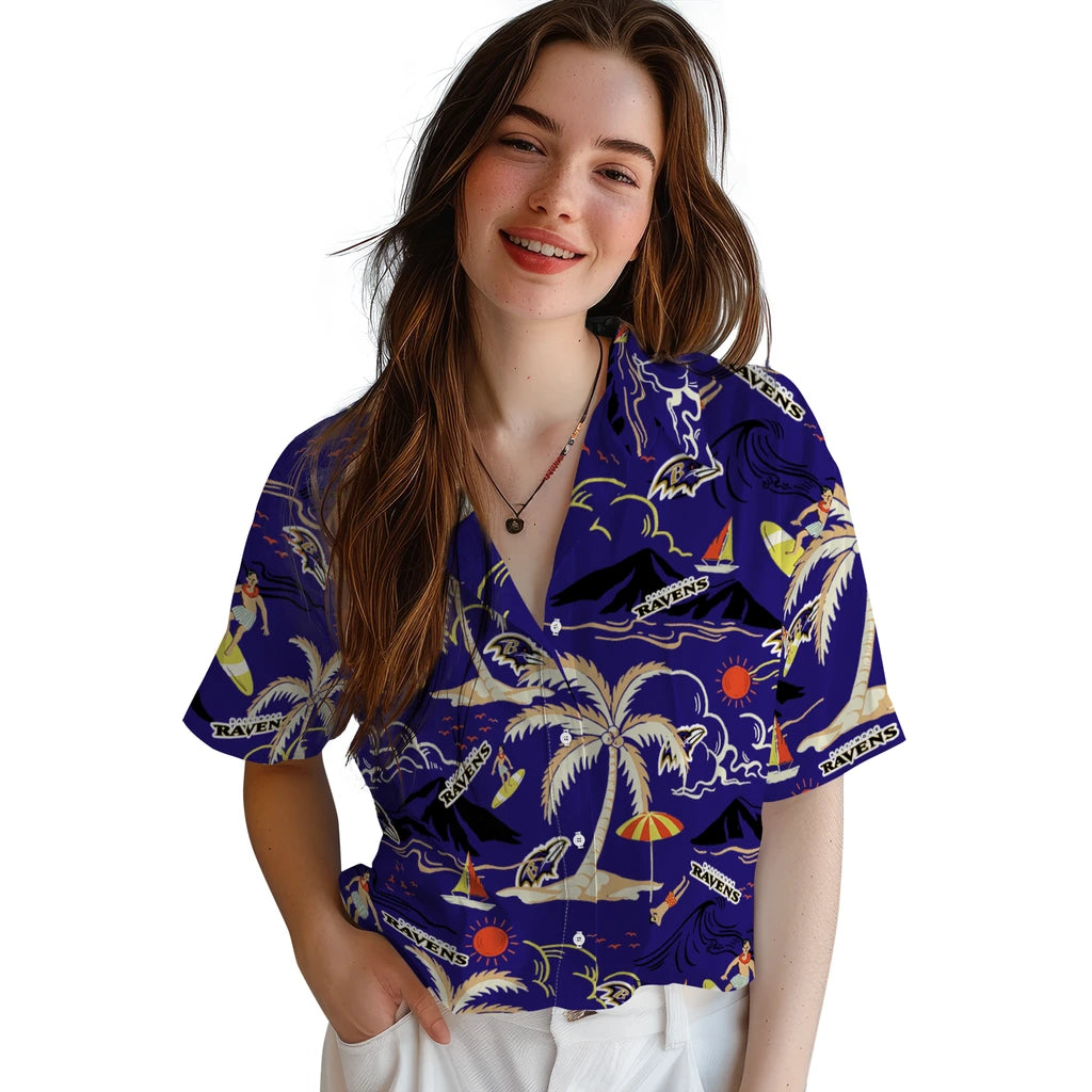 Baltimore Ravens Hawaiian Shirt - Palm Tree Island | Hula Hawaiian Shirts