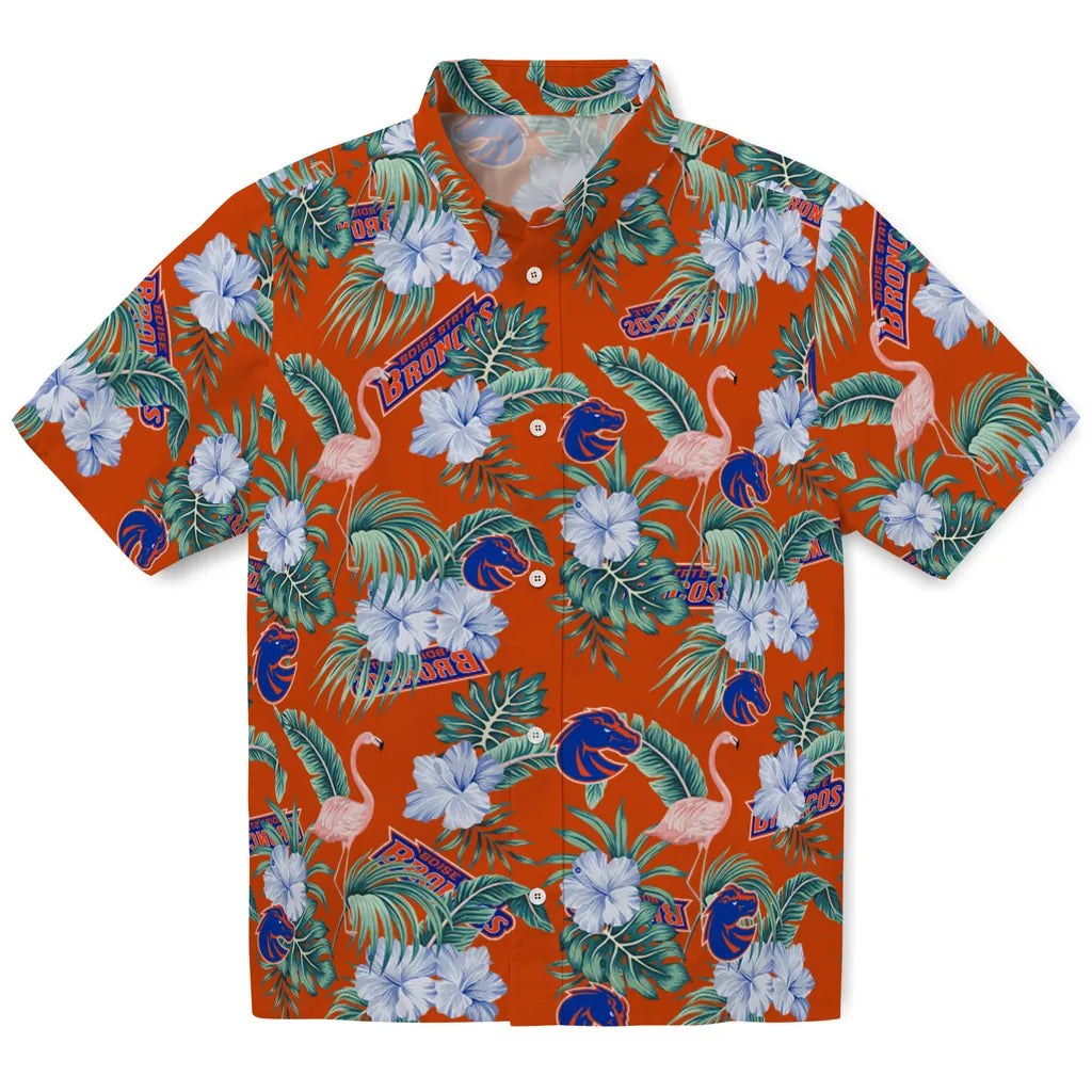 Boise State Broncos Hawaiian Shirt - Flamingo and Hibiscus | Hula Hawaiian Shirts