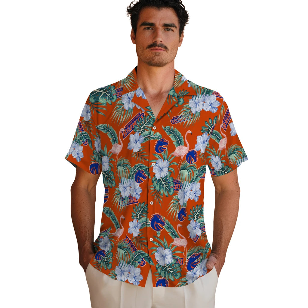 Boise State Broncos Hawaiian Shirt - Flamingo and Hibiscus | Hula Hawaiian Shirts