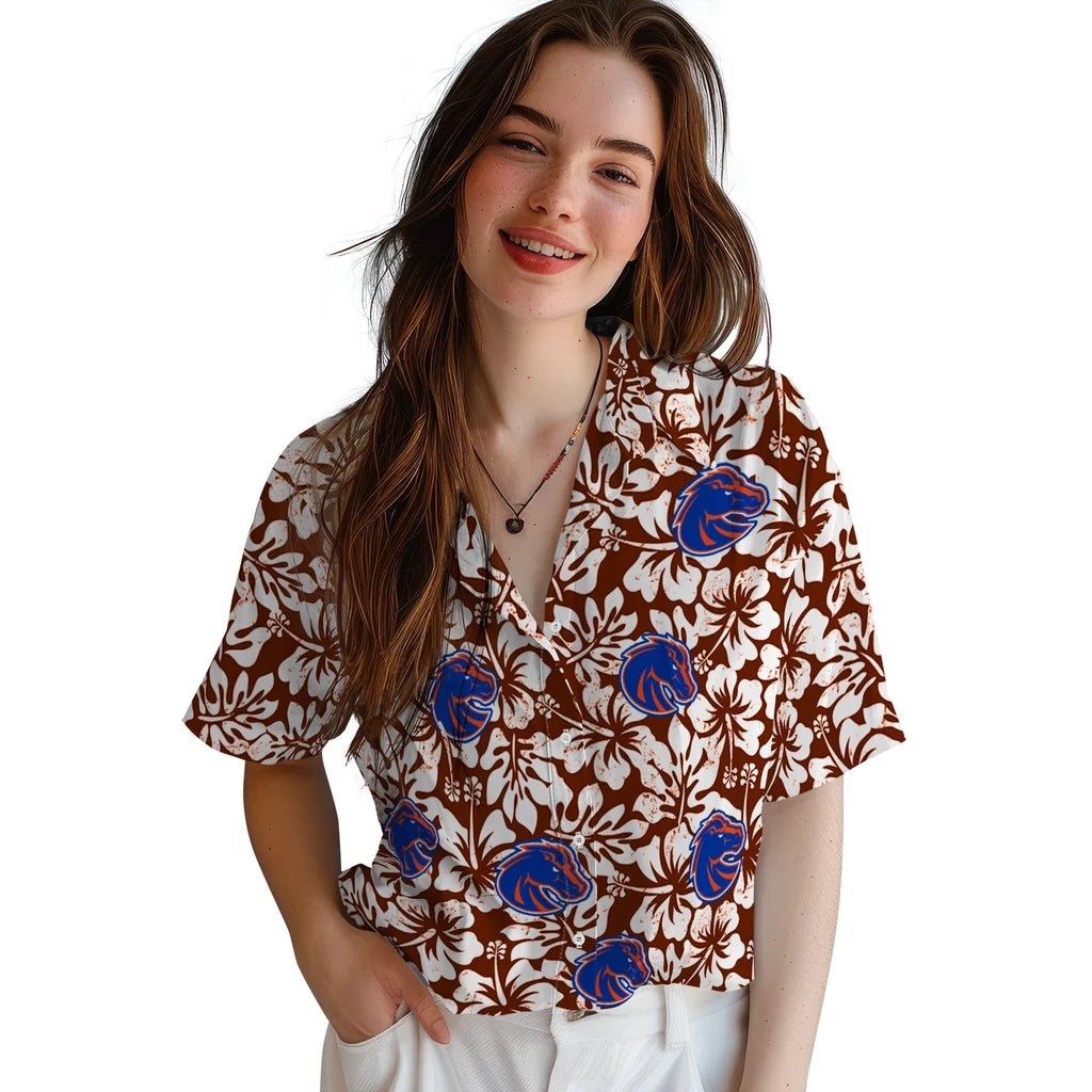 Boise State Broncos Hawaiian Shirt - Hibiscus Motif | Hula Hawaiian Shirts