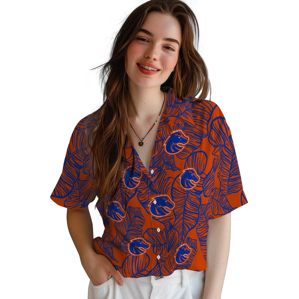 Boise State Broncos Hawaiian Shirt - Leaf Outline | Hula Hawaiian Shirts