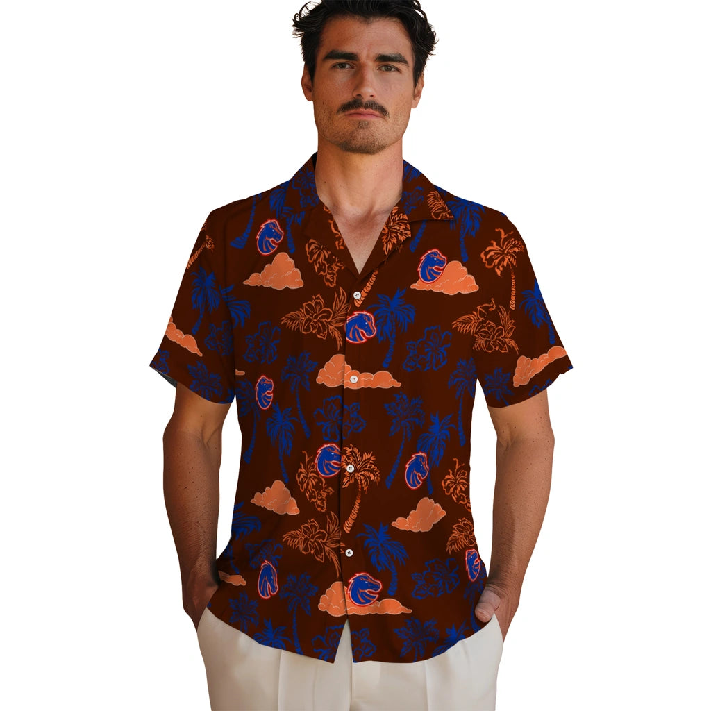 Boise State Broncos Hawaiian Shirt - Palm And Clouds | Hula Hawaiian Shirts