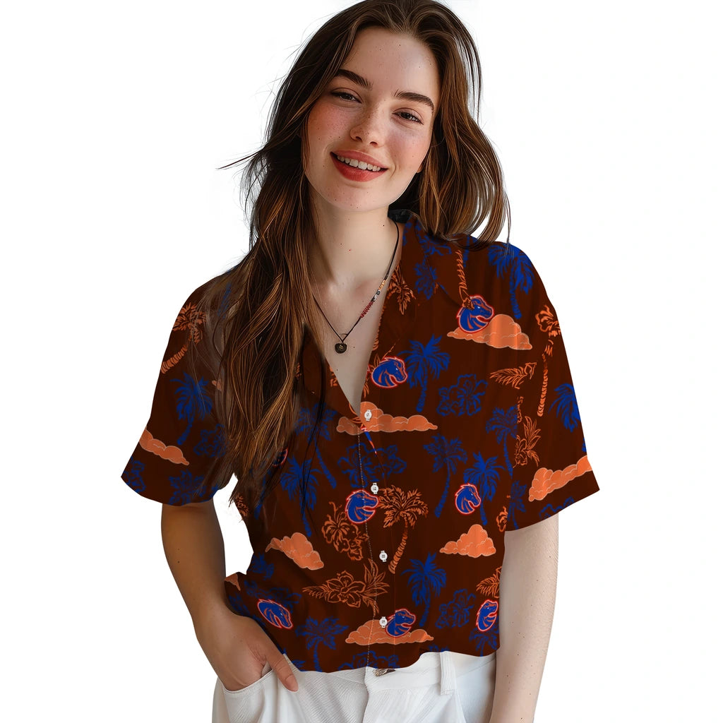 Boise State Broncos Hawaiian Shirt - Palm And Clouds | Hula Hawaiian Shirts