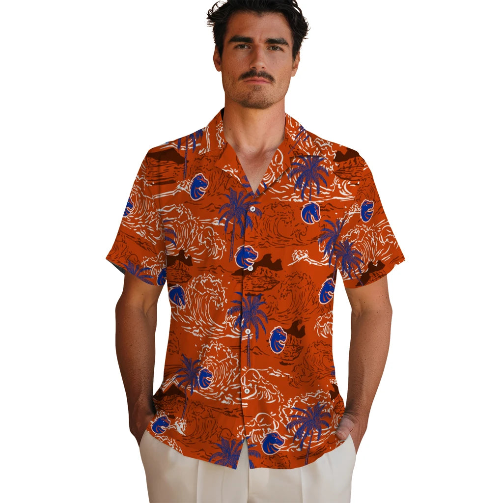 Boise State Broncos Hawaiian Shirt - Wave Palm | Hula Hawaiian Shirts