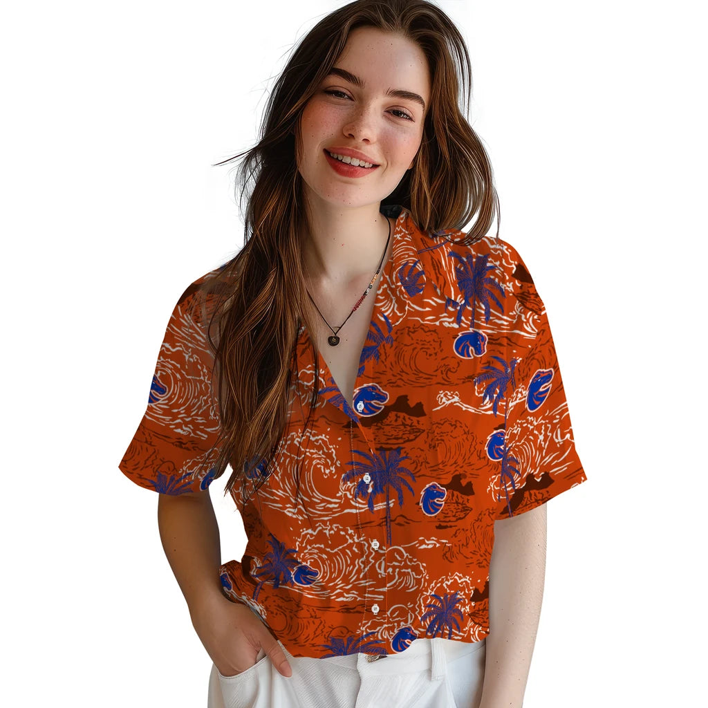 Boise State Broncos Hawaiian Shirt - Wave Palm | Hula Hawaiian Shirts