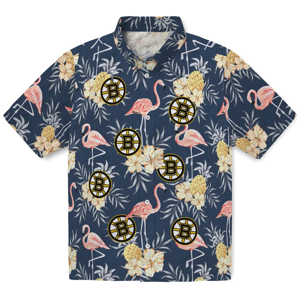 Boston Bruins Hawaiian Shirt - Flamingo Hibiscus | Hula Hawaiian Shirts