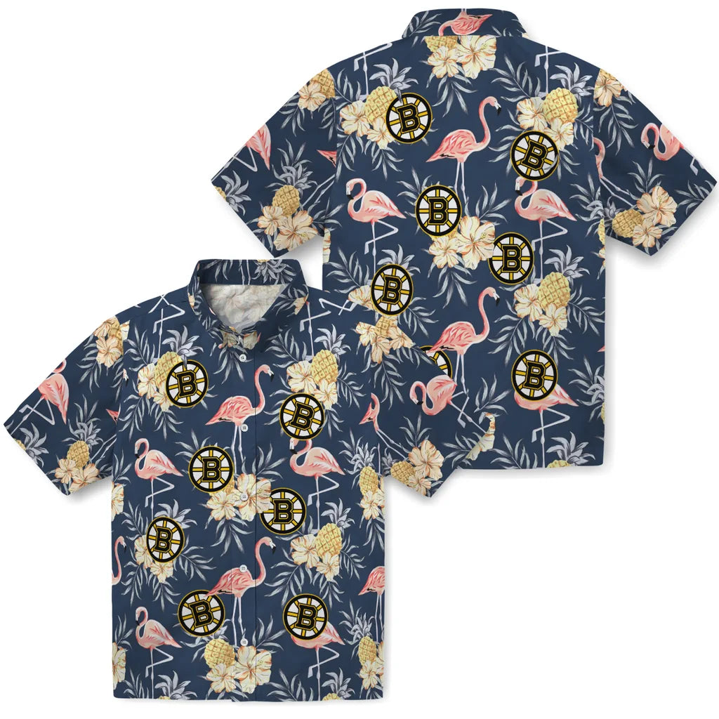 Boston Bruins Hawaiian Shirt - Flamingo Hibiscus | Hula Hawaiian Shirts