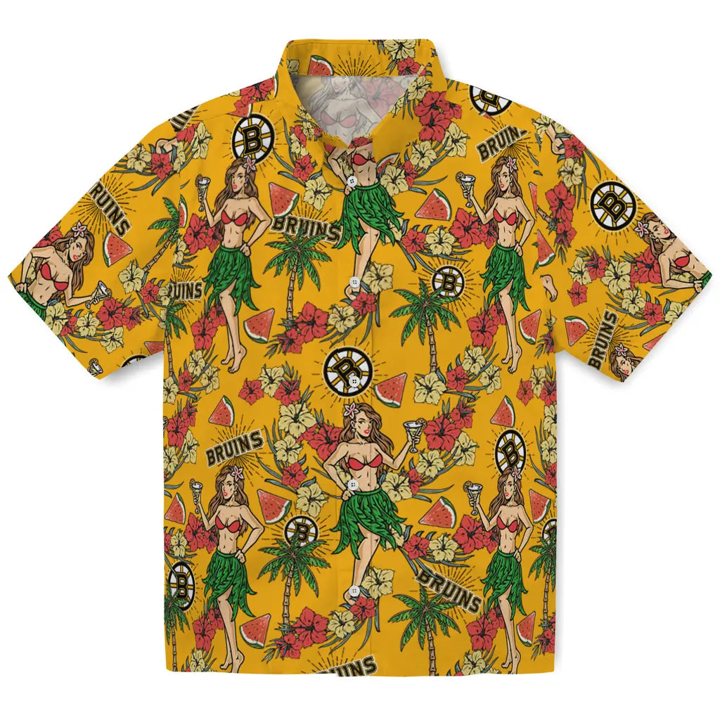 Boston Bruins Hawaiian Shirt - Hawaiian Girls Design | Hula Hawaiian Shirts