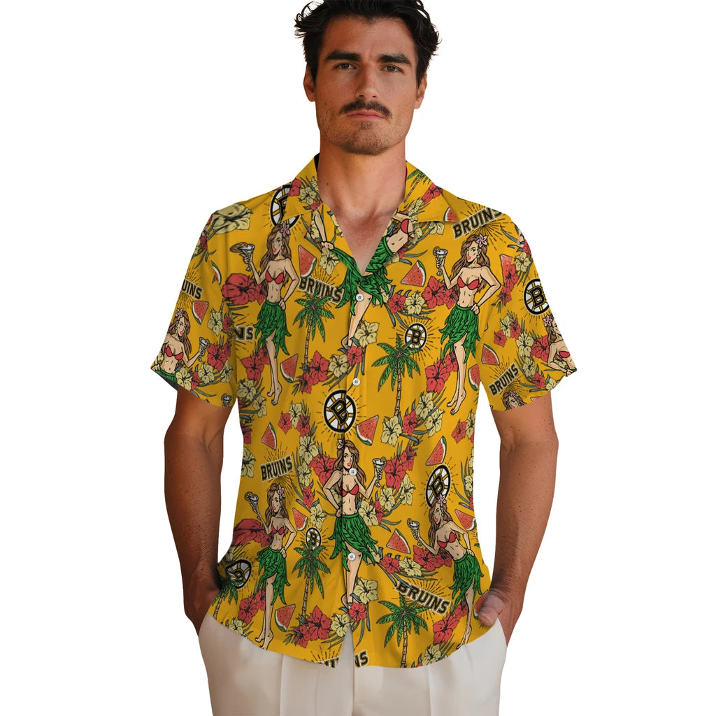 Boston Bruins Hawaiian Shirt - Hawaiian Girls Design | Hula Hawaiian Shirts