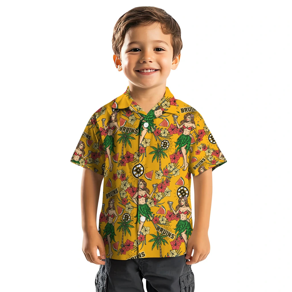 Boston Bruins Hawaiian Shirt - Hawaiian Girls Design | Hula Hawaiian Shirts