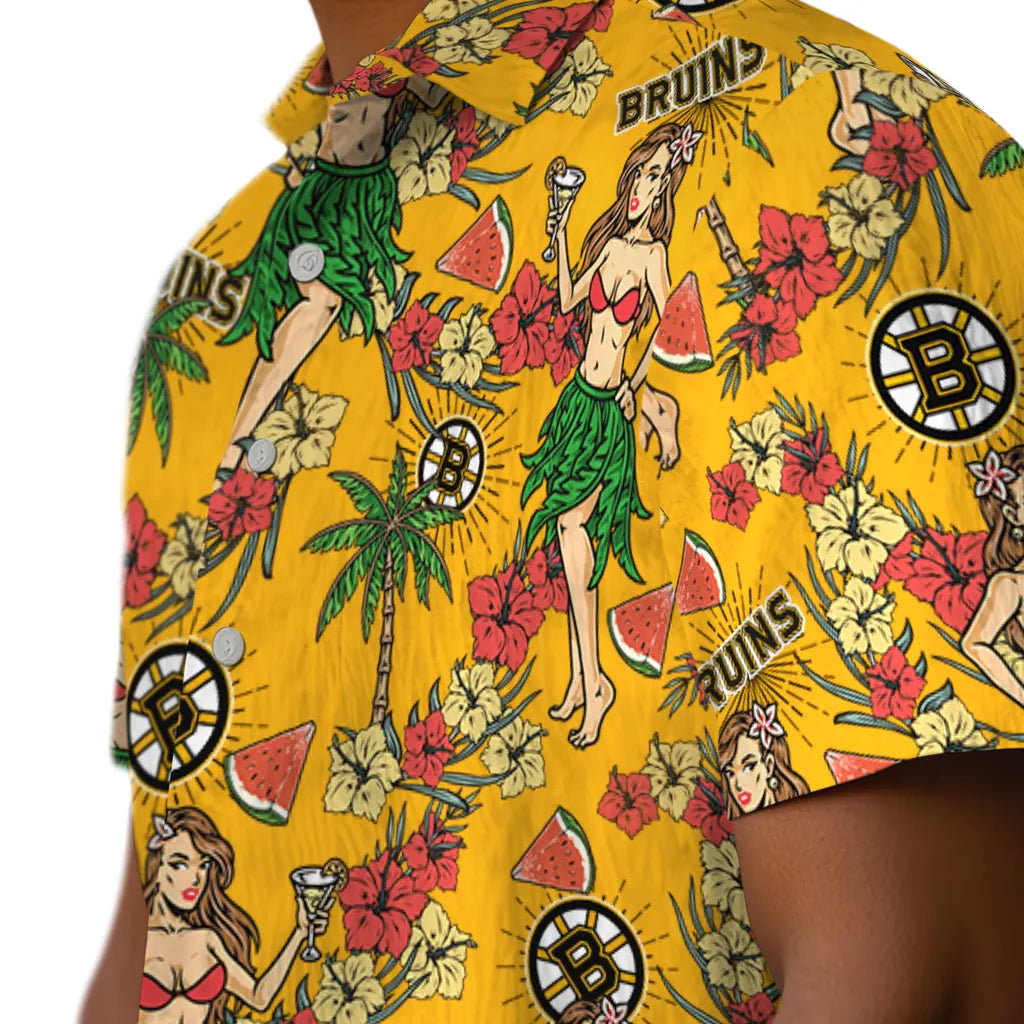 Boston Bruins Hawaiian Shirt - Hawaiian Girls Design | Hula Hawaiian Shirts
