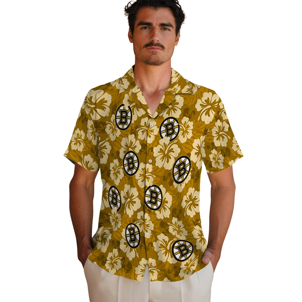 Boston Bruins Hawaiian Shirt - Hibiscus Cluster | Hula Hawaiian Shirts