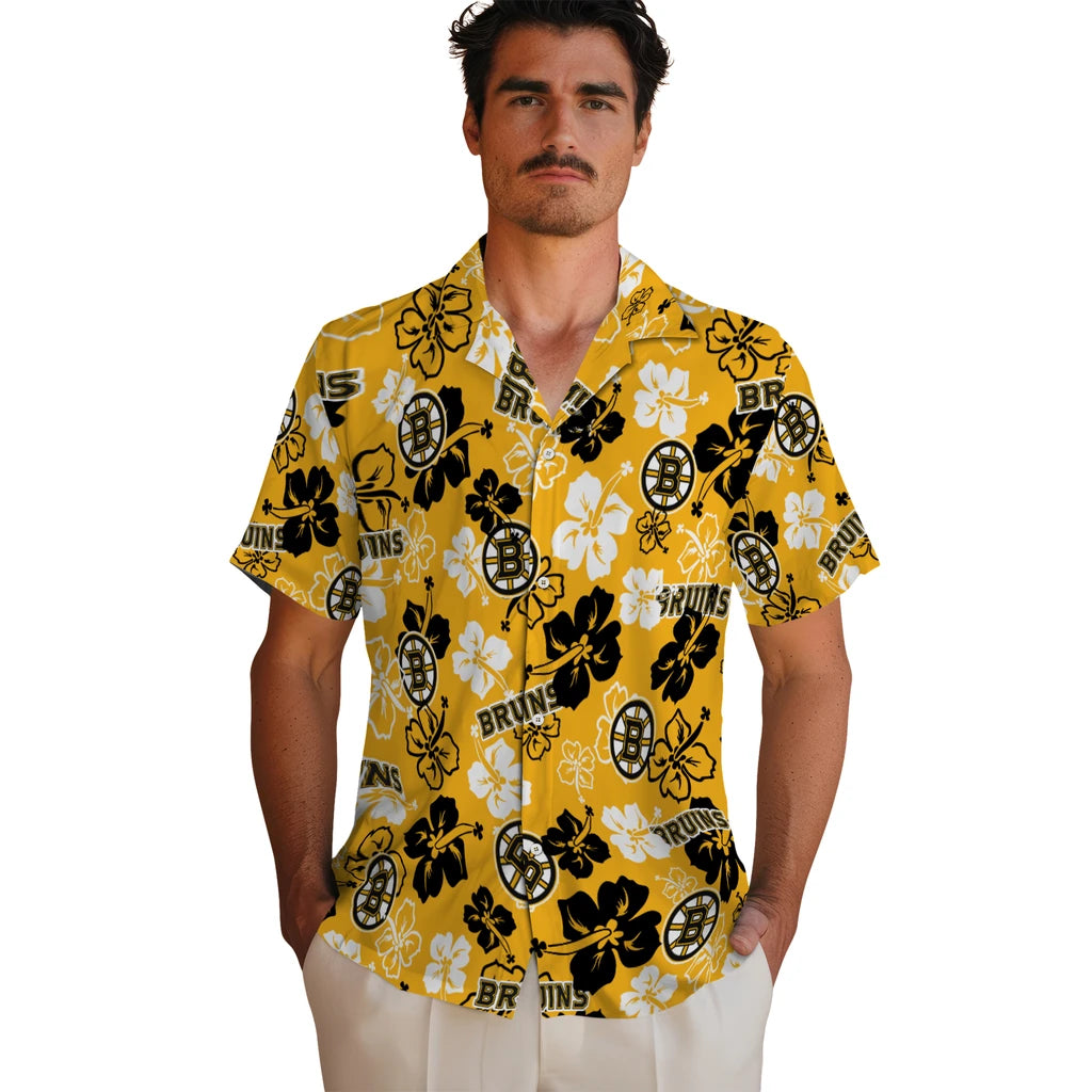 Boston Bruins Hawaiian Shirt - Hibiscus Flower Design | Hula Hawaiian Shirts