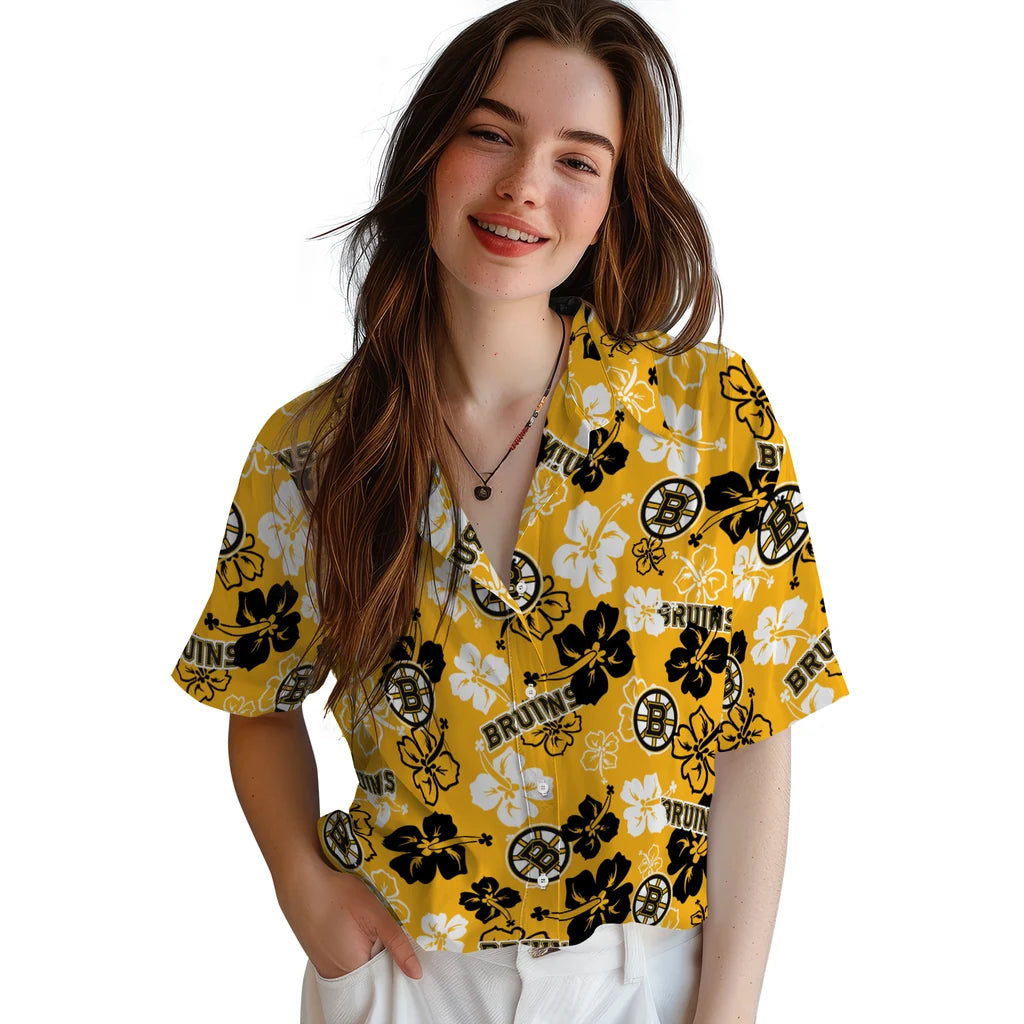 Boston Bruins Hawaiian Shirt - Hibiscus Flower Design | Hula Hawaiian Shirts