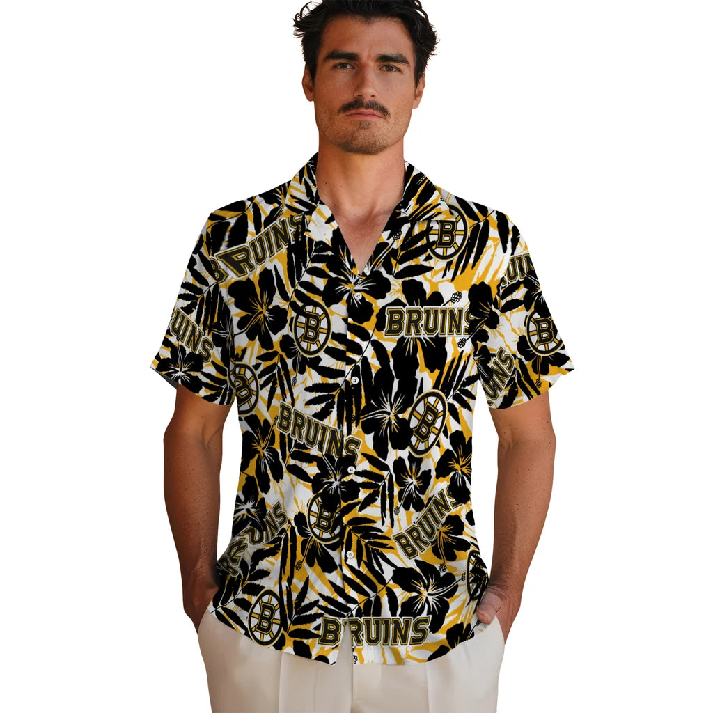 Boston Bruins Hawaiian Shirt - Hibiscus Overlay | Hula Hawaiian Shirts