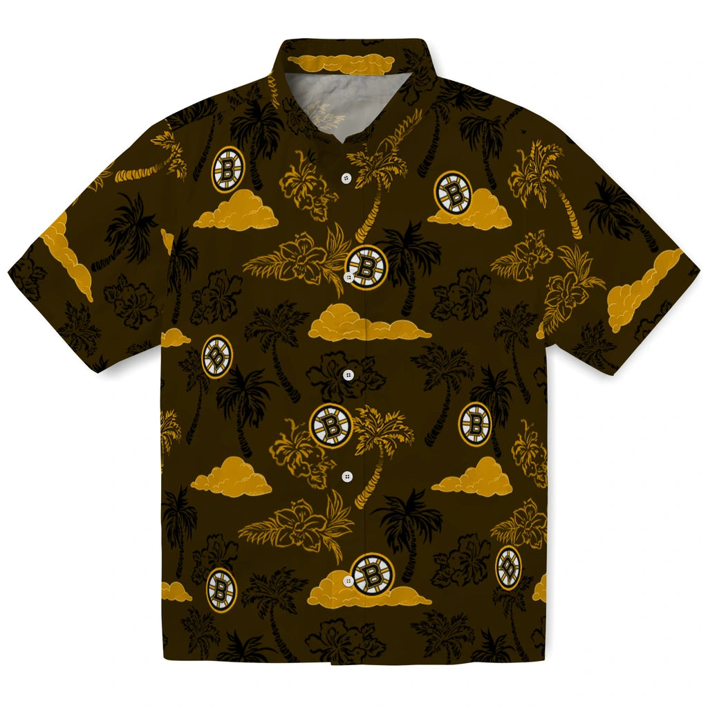 Boston Bruins Hawaiian Shirt - Palm And Clouds | Hula Hawaiian Shirts