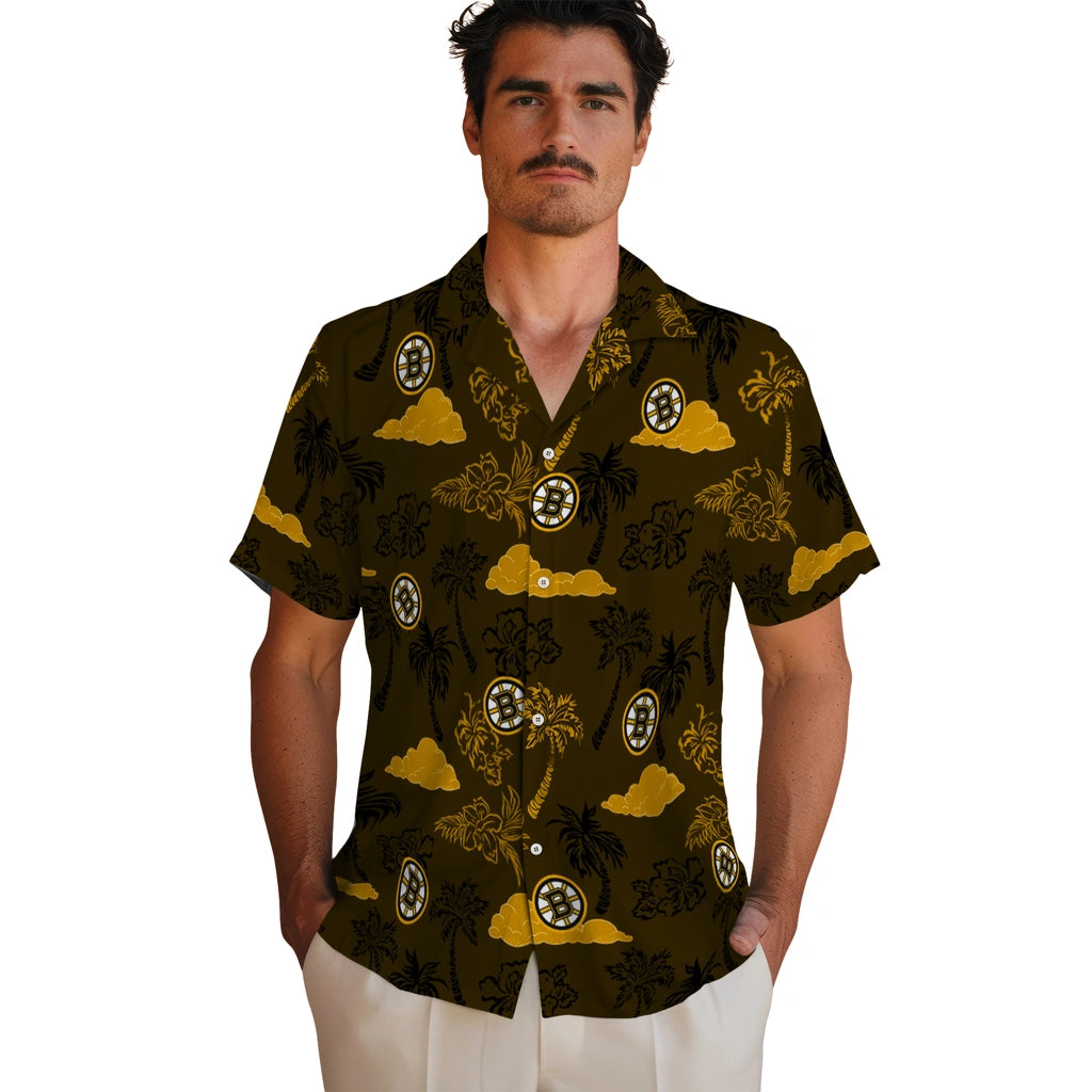 Boston Bruins Hawaiian Shirt - Palm And Clouds | Hula Hawaiian Shirts