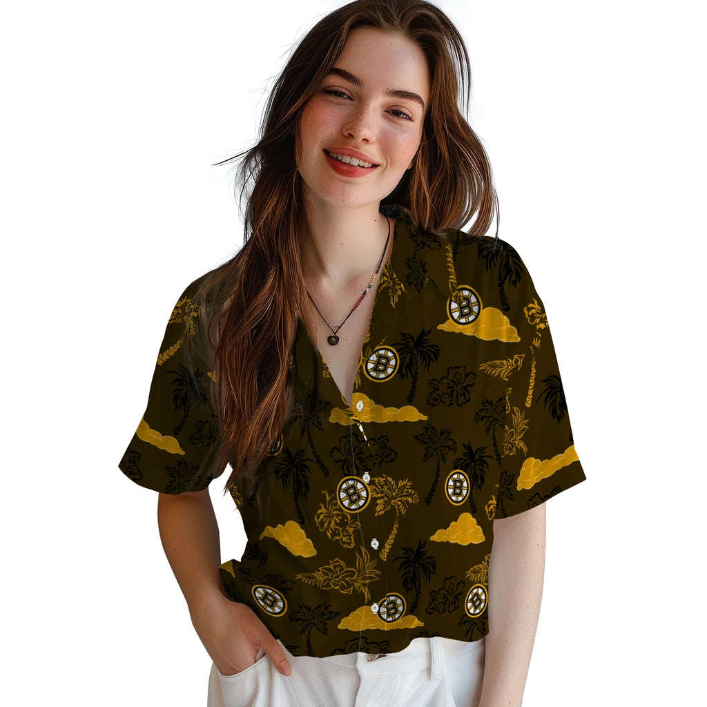 Boston Bruins Hawaiian Shirt - Palm And Clouds | Hula Hawaiian Shirts