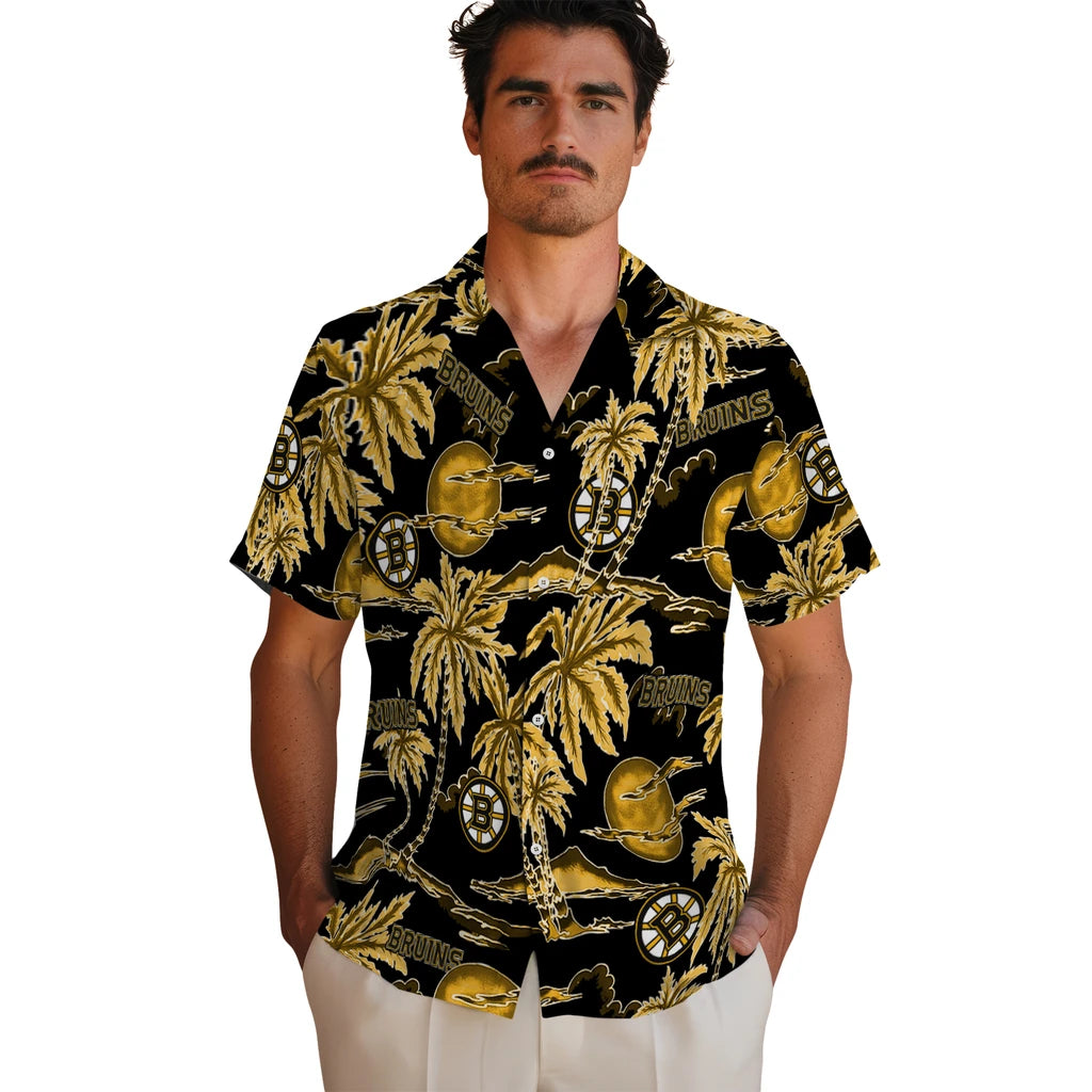 Boston Bruins Hawaiian Shirt - Palm Sunset | Hula Hawaiian Shirts