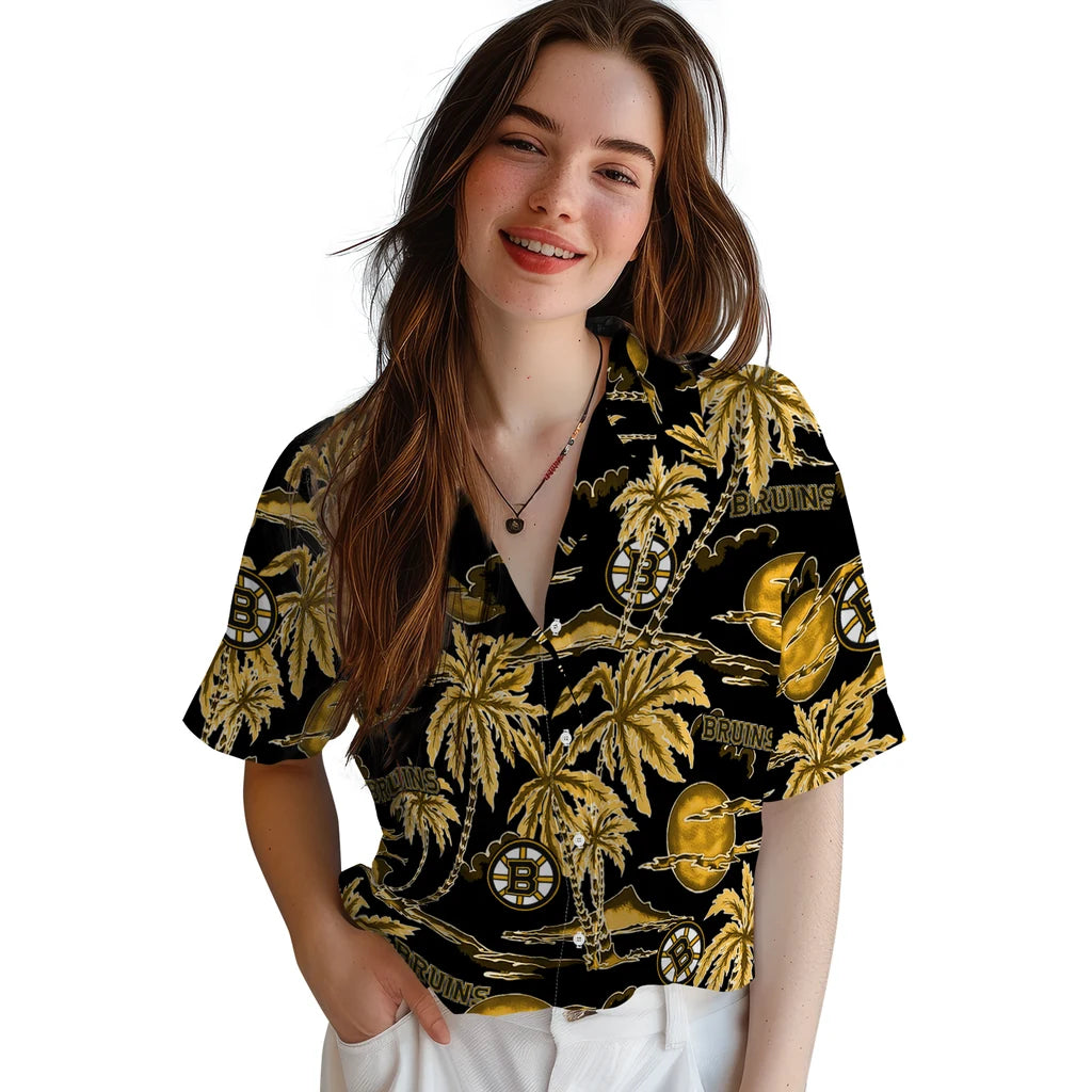 Boston Bruins Hawaiian Shirt - Palm Sunset | Hula Hawaiian Shirts