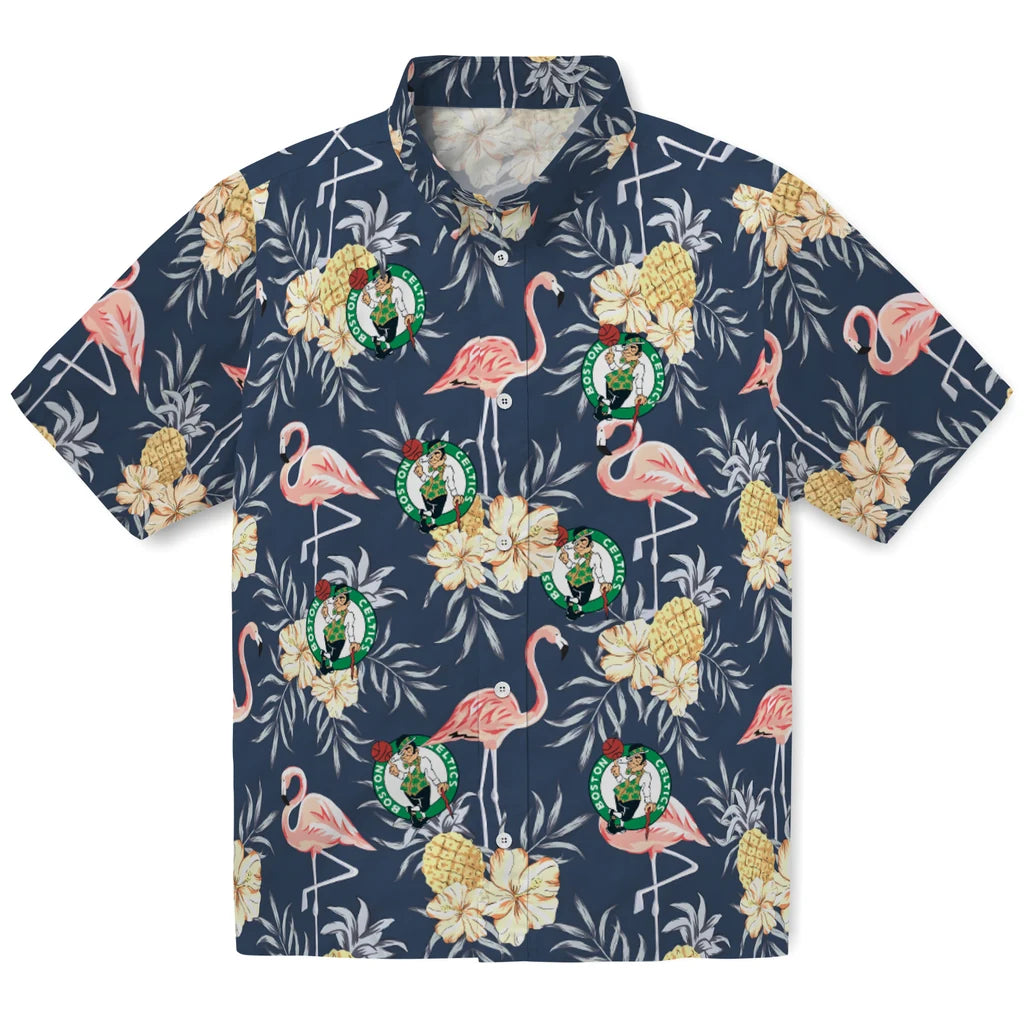 Boston Celtics Hawaiian Shirt - Flamingo Hibiscus | Hula Hawaiian Shirts