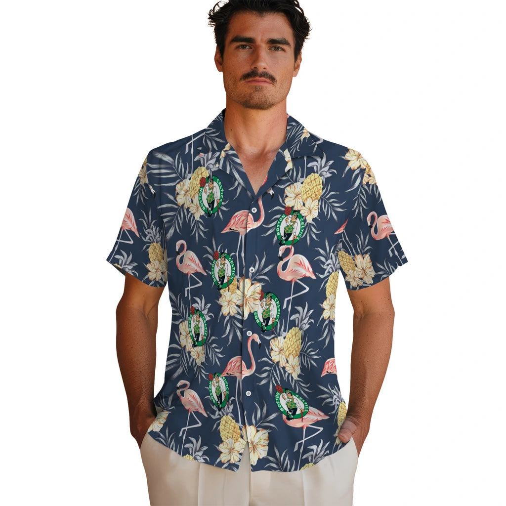 Boston Celtics Hawaiian Shirt - Flamingo Hibiscus | Hula Hawaiian Shirts