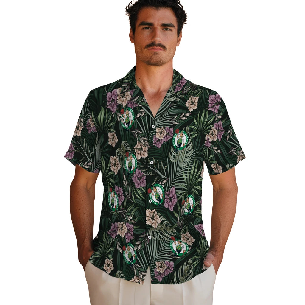 Boston Celtics Hawaiian Shirt - Hibiscus Leaves Pattern | Hula Hawaiian Shirts