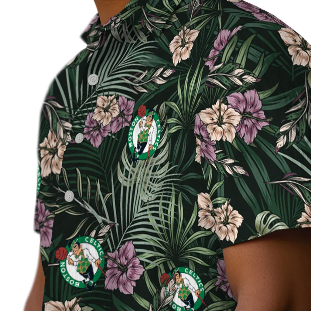 Boston Celtics Hawaiian Shirt - Hibiscus Leaves Pattern | Hula Hawaiian Shirts