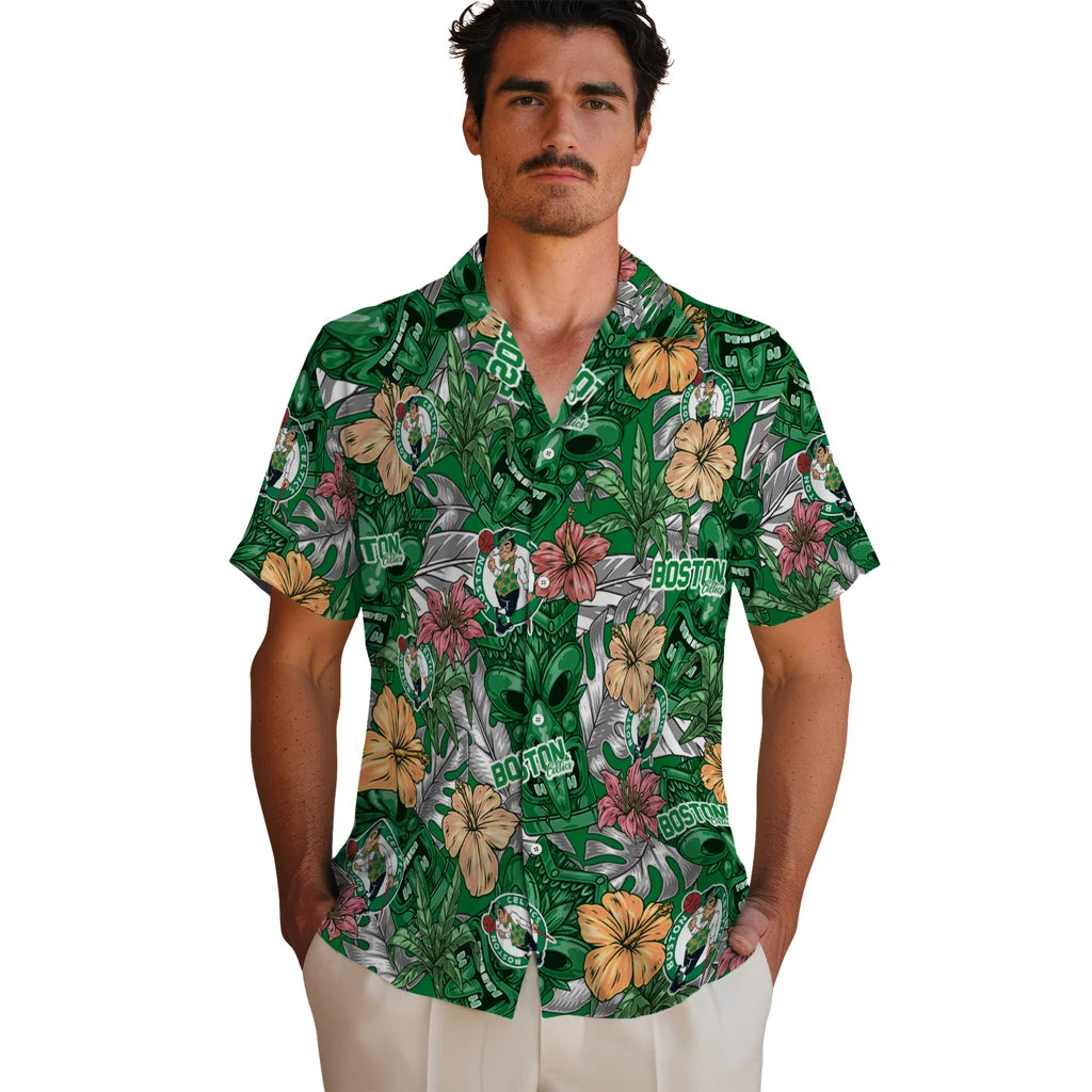 Boston Celtics Hawaiian Shirt - Hibiscus Tiki Jungle | Hula Hawaiian Shirts
