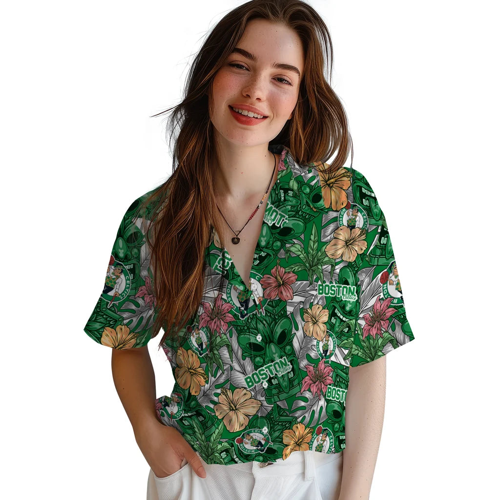 Boston Celtics Hawaiian Shirt - Hibiscus Tiki Jungle | Hula Hawaiian Shirts