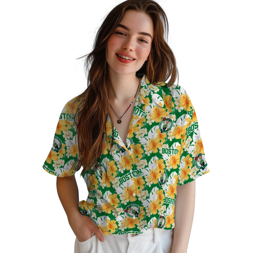 Boston Celtics Hawaiian Shirt - Hibiscus Tropics | Hula Hawaiian Shirts