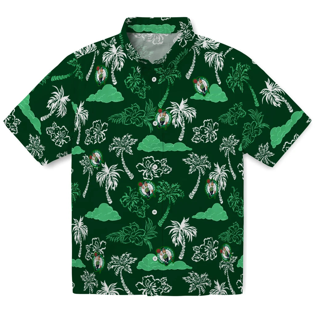 Boston Celtics Hawaiian Shirt - Palm And Clouds | Hula Hawaiian Shirts