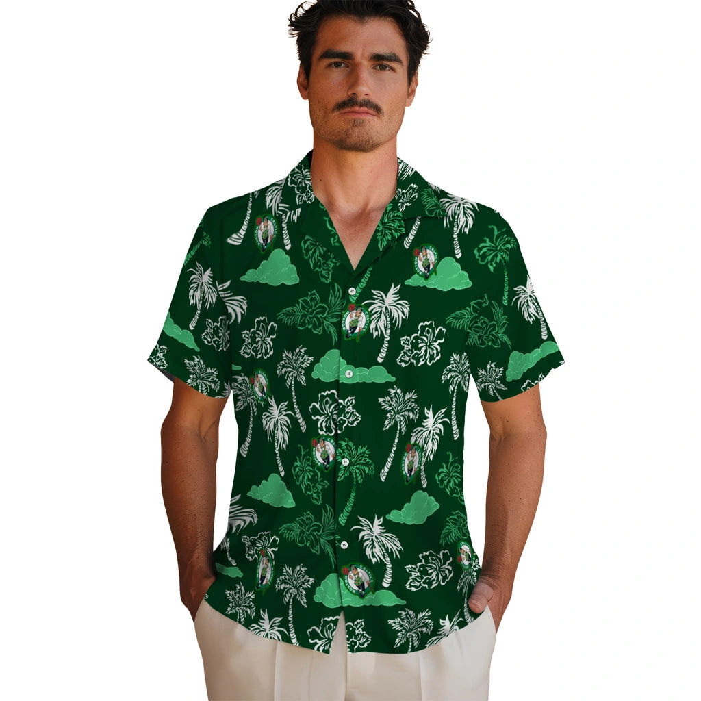 Boston Celtics Hawaiian Shirt - Palm And Clouds | Hula Hawaiian Shirts