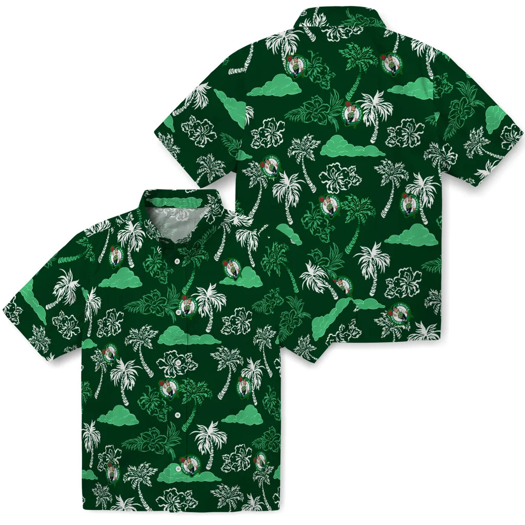 Boston Celtics Hawaiian Shirt - Palm And Clouds | Hula Hawaiian Shirts