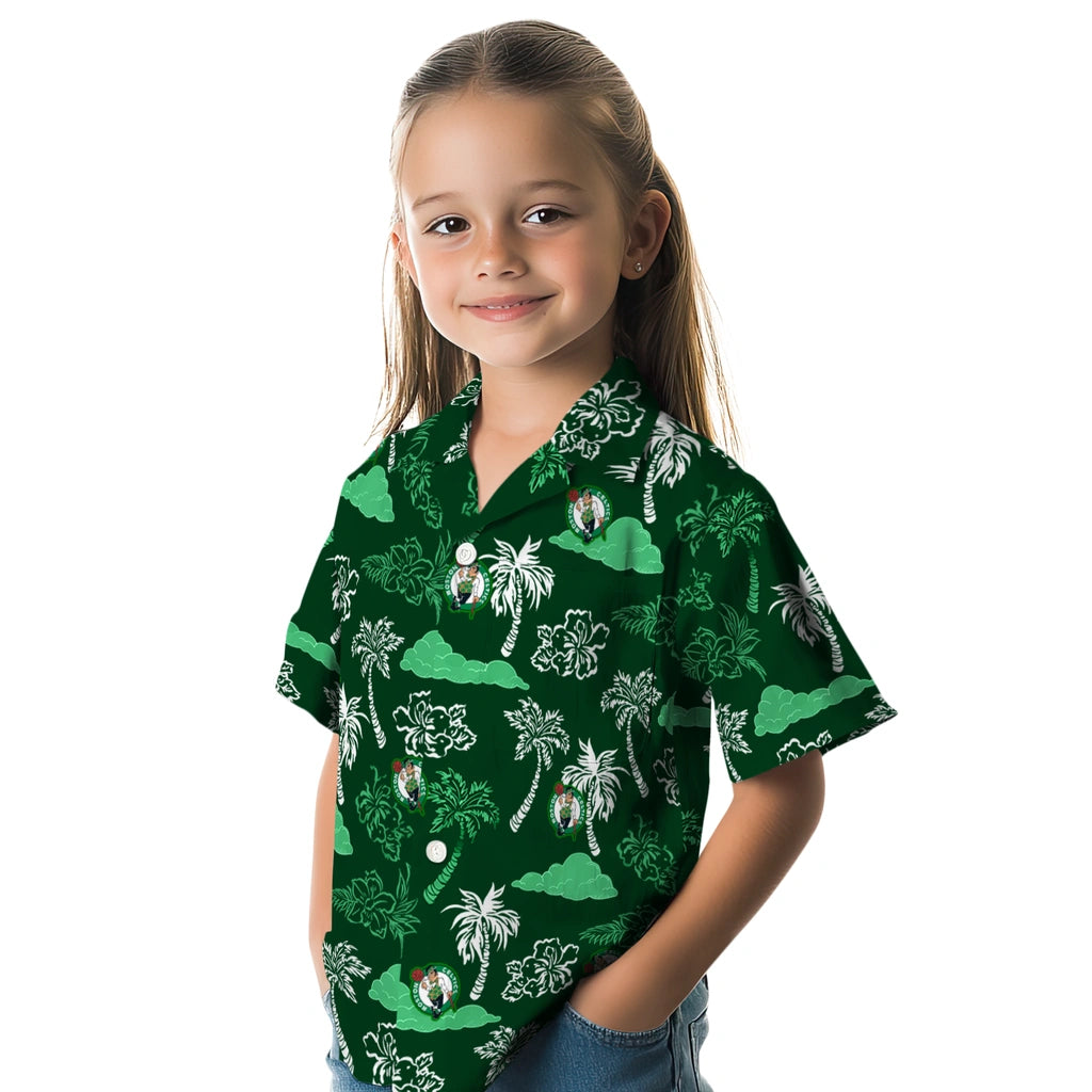 Boston Celtics Hawaiian Shirt - Palm And Clouds | Hula Hawaiian Shirts