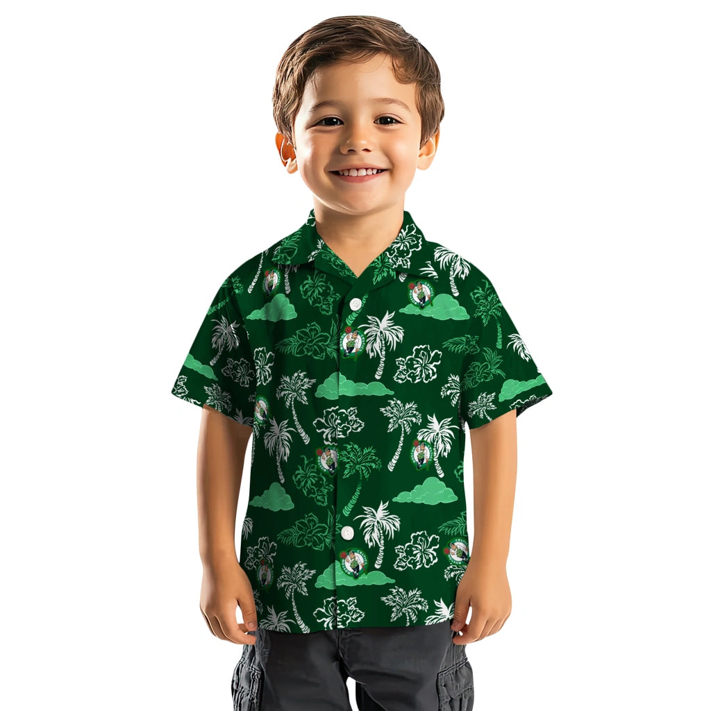 Boston Celtics Hawaiian Shirt - Palm And Clouds | Hula Hawaiian Shirts