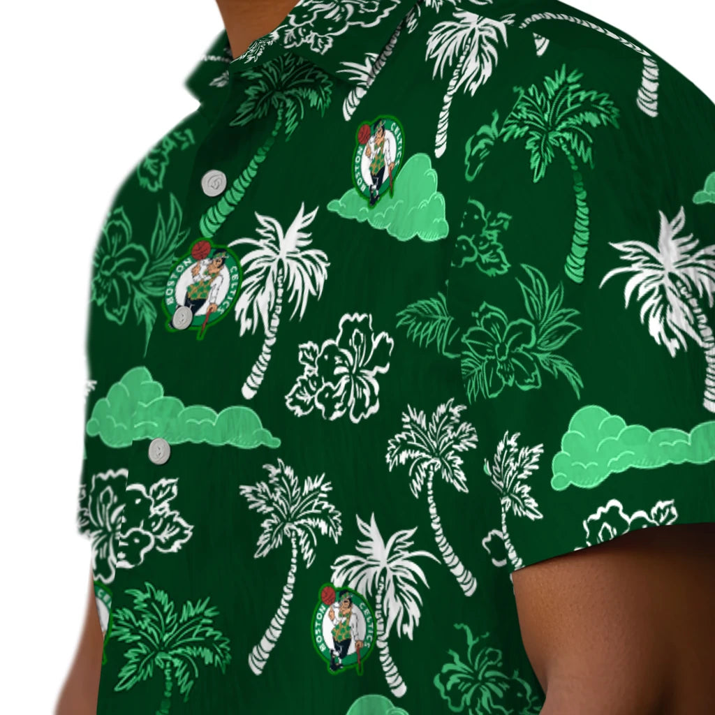 Boston Celtics Hawaiian Shirt - Palm And Clouds | Hula Hawaiian Shirts