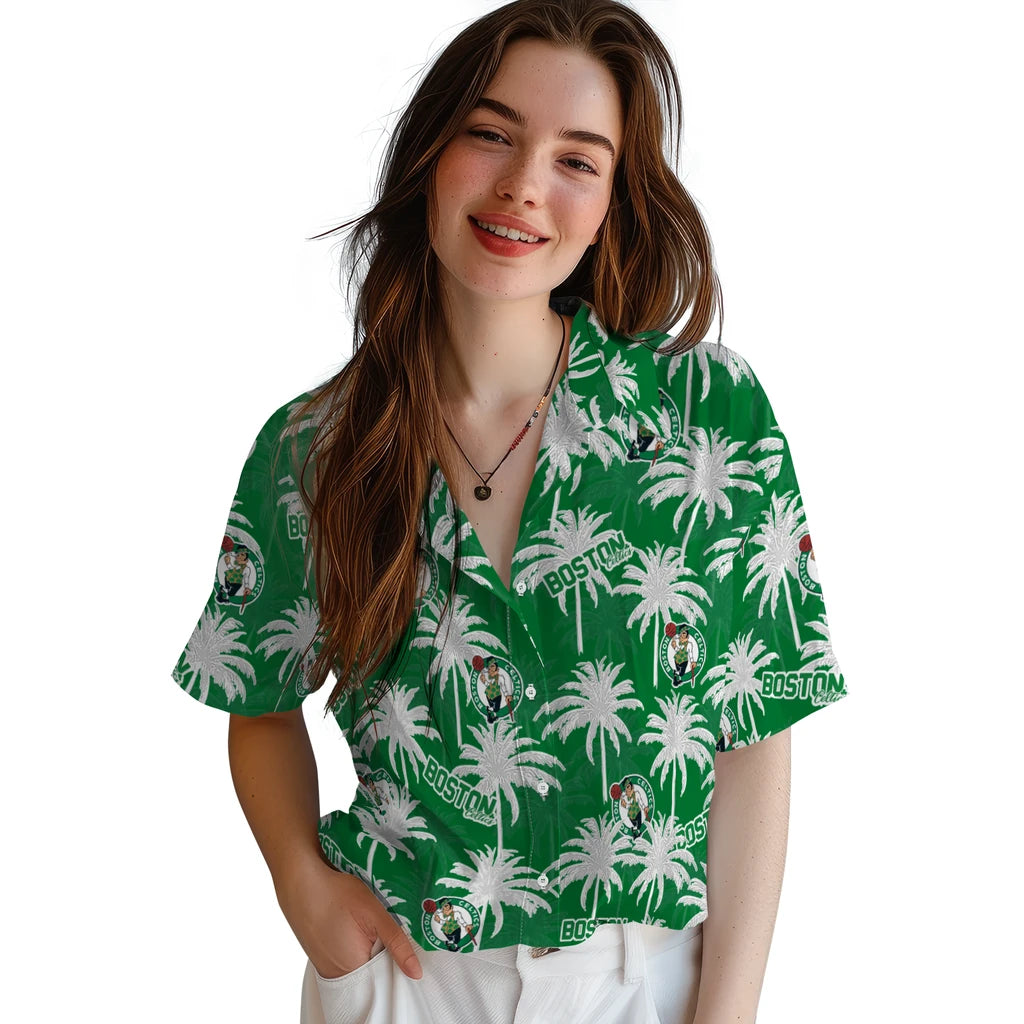 Boston Celtics Hawaiian Shirt - Palm Tree Motif | Hula Hawaiian Shirts