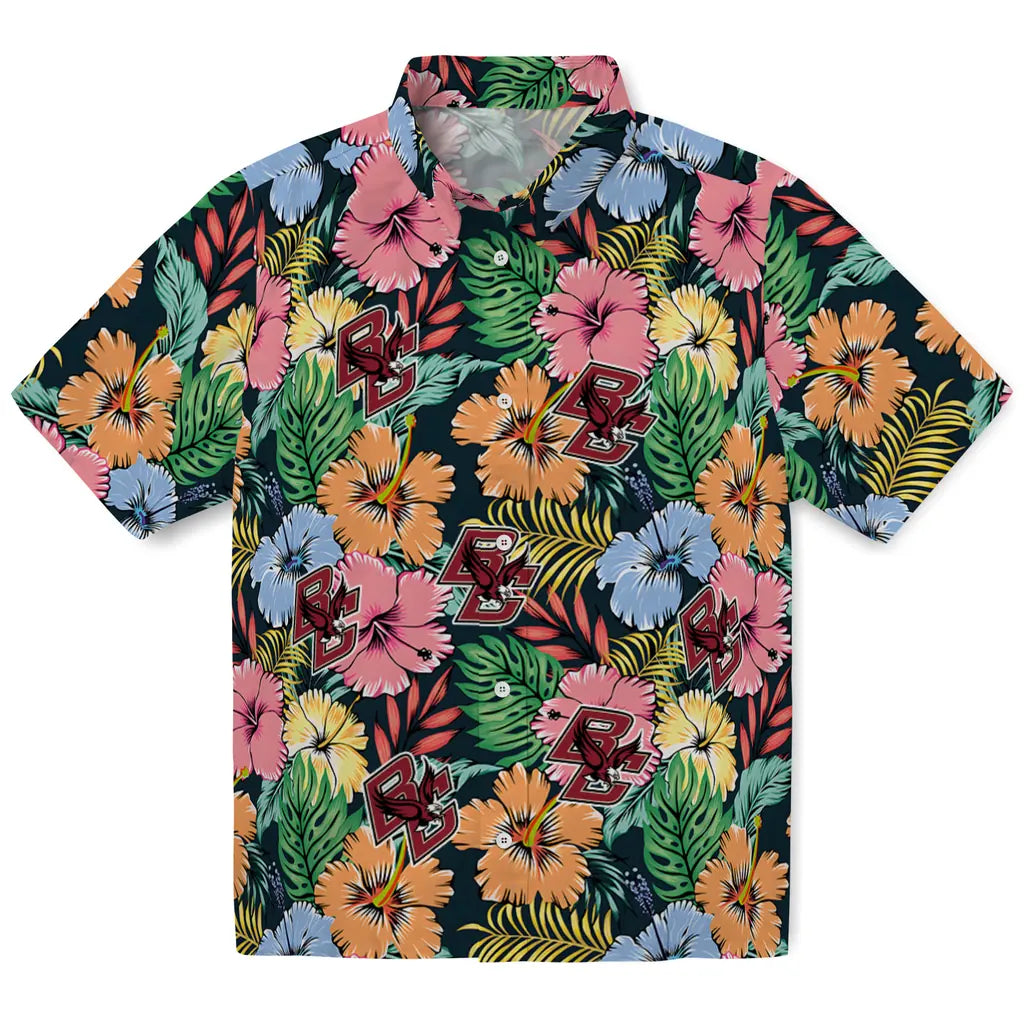 Boston College Eagles Hawaiian Shirt - Brilliant Hibiscus Garden | Hula Hawaiian Shirts