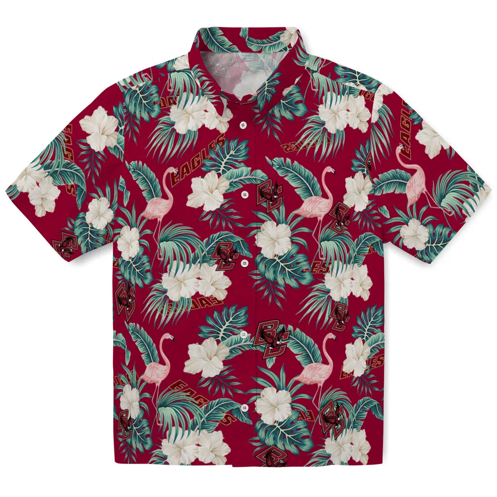 Boston College Eagles Hawaiian Shirt - Flamingo and Hibiscus | Hula Hawaiian Shirts